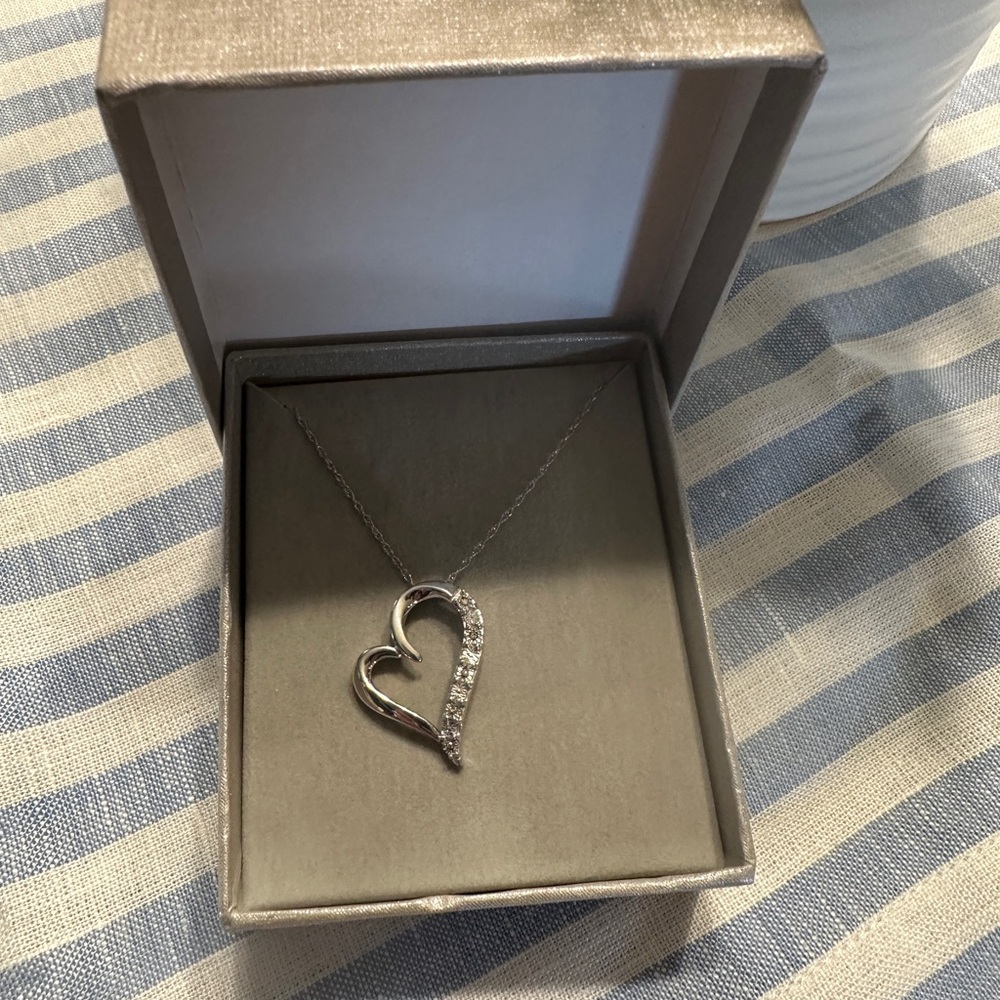 Zales Silver Heart Necklace with diamond accent